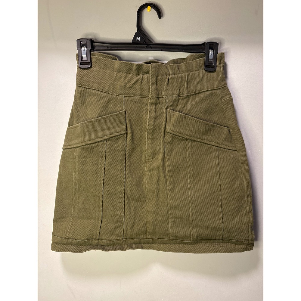 Zara Olive Green Utility‎ Mini Skirt Paperbag Waist Cargo Pockets XS